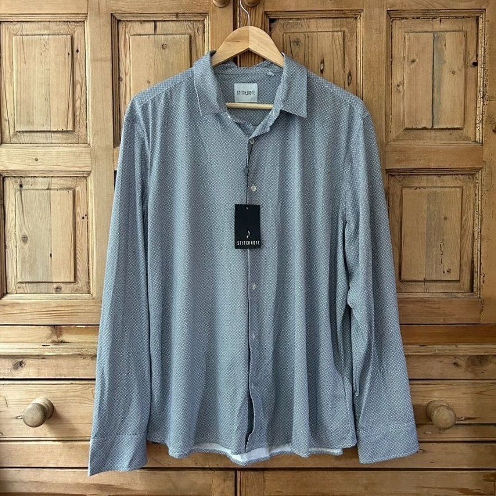 Men's NWT Stitch Note Size XL Button Front‎ Shirt Blue White Athletic Collared